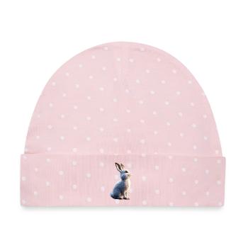 Schneehase Polarhase Albino Kaninchen Weißer Hase - Baby Premium Organic Mütze - Rosa/Weiße Punkte - Vorne