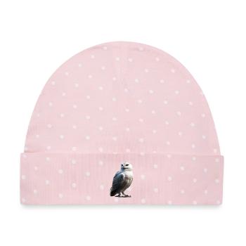 Schneeeule Weiße Eule Kauz Uhu Owl Schnee Eulen - Baby Premium Organic Mütze - Rosa/Weiße Punkte - Vorne