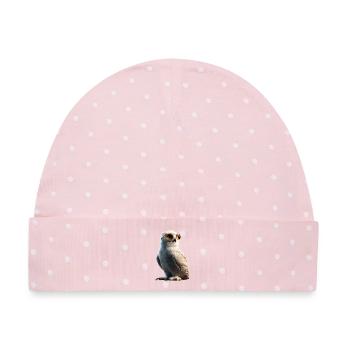 Schneeeule Weiße Eule Kauz Uhu Owl Schnee Eulen - Baby Premium Organic Mütze - Rosa/Weiße Punkte - Vorne
