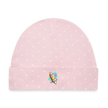 Regenbogen Kreide  - Baby Premium Organic Mütze - Rosa/Weiße Punkte - Vorne