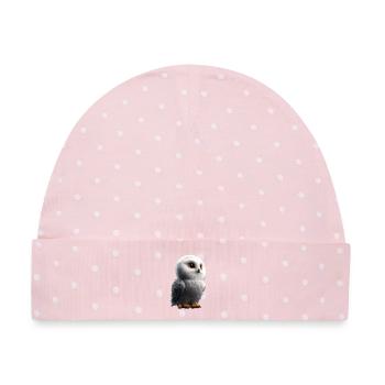 Schneeeule Weiße Eule Kauz Uhu Owl Schnee Eulen - Baby Premium Organic Mütze - Rosa/Weiße Punkte - Vorne