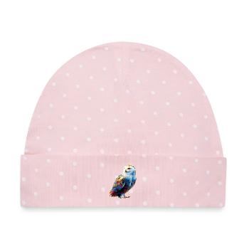 Schneeeule Weiße Eule Kauz Uhu Owl Schnee Eulen - Baby Premium Organic Mütze - Rosa/Weiße Punkte - Vorne