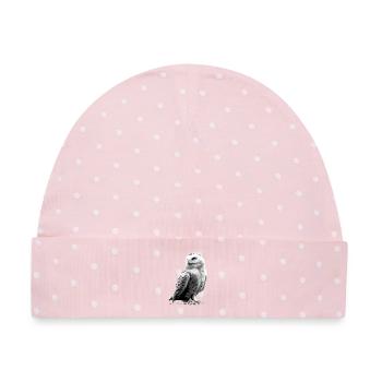 Schneeeule Weiße Eule Kauz Uhu Owl Schnee Eulen - Baby Premium Organic Mütze - Rosa/Weiße Punkte - Vorne