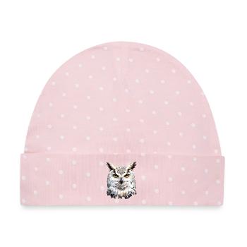 Schneeeule Weiße Eule Kauz Uhu Owl Schnee Eulen - Baby Premium Organic Mütze - Rosa/Weiße Punkte - Vorne