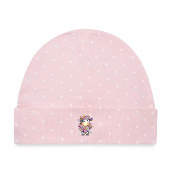 Kuh mit Blumenkranz - Baby Premium Organic Mütze - Rosa/Weiße Punkte - Vorne