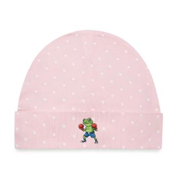 Boxender Frosch Cartoon - Baby Premium Organic Mütze - Rosa/Weiße Punkte - Vorne