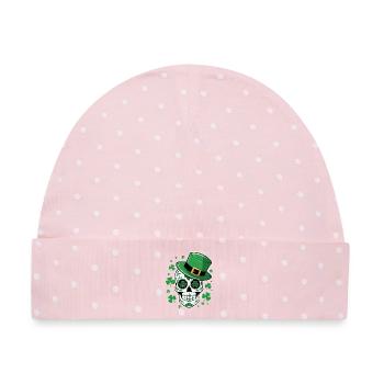 Grüner Totenkopf mit St Patrick Hut - Baby Premium Organic Mütze - Rosa/Weiße Punkte - Vorne