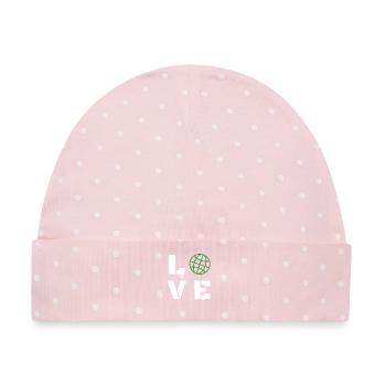 Love Globe Minimalist Typography Graphic - Baby Premium Organic Mütze - Rosa/Weiße Punkte - Vorne