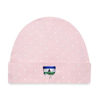 Lesotho Flagge in Tropfenkunst - Baby Premium Organic Mütze - Rosa/Weiße Punkte - Vorne
