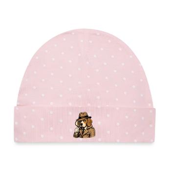 Detektivhund im Trenchcoat - Baby Premium Organic Mütze - Rosa/Weiße Punkte - Vorne