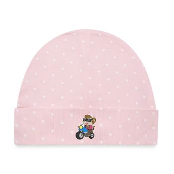 Affe Motorrad - Baby Premium Organic Mütze - Rosa/Weiße Punkte - Vorne