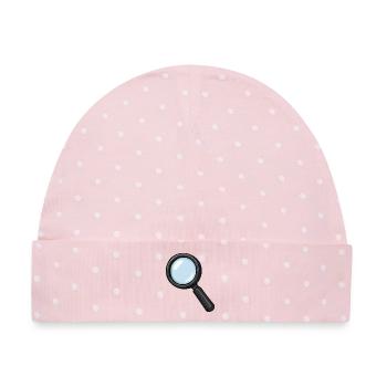 Vergrößerungsglas Illustration Lupe - Baby Premium Organic Mütze - Rosa/Weiße Punkte - Vorne