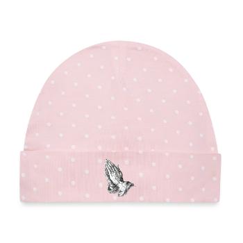 Betende Hände Gravur - Baby Premium Organic Mütze - Rosa/Weiße Punkte - Vorne