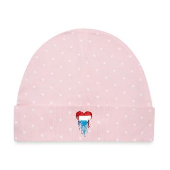 Luxembourg Herzflagge Tropfen BlauRotWeiß - Baby Premium Organic Mütze - Rosa/Weiße Punkte - Vorne
