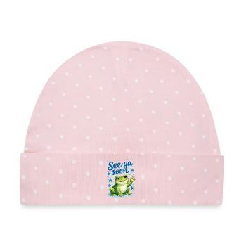 lustiger Frosch - Baby Premium Organic Mütze - Rosa/Weiße Punkte - Vorne