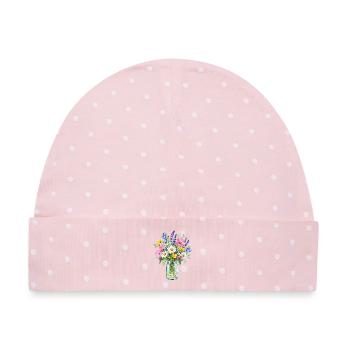 Botanische Wildblumen Wildblume - Baby Premium Organic Mütze - Rosa/Weiße Punkte - Vorne