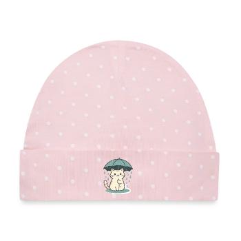 Umbrella Cat – Cosy Rain Day - Baby Premium Organic Mütze - Rosa/Weiße Punkte - Vorne