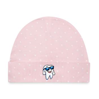 Sonnenbrillen-Zahn Statement - Baby Premium Organic Mütze - Rosa/Weiße Punkte - Vorne