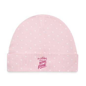 Im Oktober tragen wir Pink - Baby Premium Organic Mütze - Rosa/Weiße Punkte - Vorne