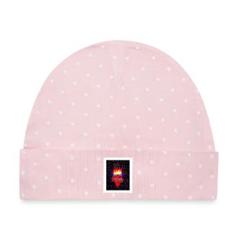 Feuriges Maria Herz mit Rosen und Kreuz - Baby Premium Organic Mütze - Rosa/Weiße Punkte - Vorne