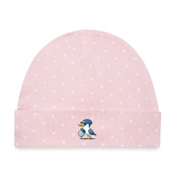 Coole Möwe mit Sonnenbrille und Fisch - Baby Premium Organic Mütze - Rosa/Weiße Punkte - Vorne