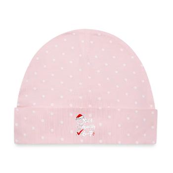 Six Seven Naughty or Nice Christmas Checkbox 6 7 - Baby Premium Organic Mütze - Rosa/Weiße Punkte - Vorne