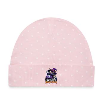 Witchy Diaper Duty Hexenkatze Halloween Papa - Baby Premium Organic Mütze - Rosa/Weiße Punkte - Vorne