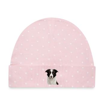 Border Collie Porträt: Treuer Blick - Baby Premium Organic Mütze - Rosa/Weiße Punkte - Vorne