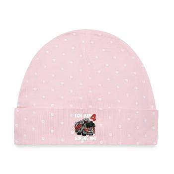 4 Geburtstag Feuerwehr Sirene Feuerwehrauto Motiv - Baby Premium Organic Mütze - Rosa/Weiße Punkte - Vorne