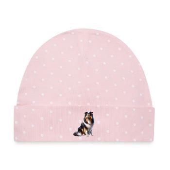 Langhaar Collie Collie - Baby Premium Organic Mütze - Rosa/Weiße Punkte - Vorne