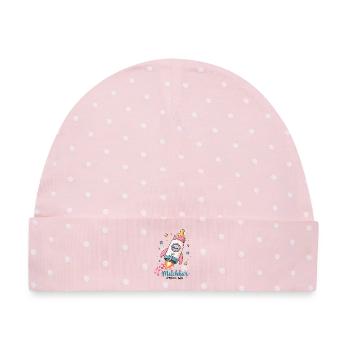 Milchbar Baby Fläschchen Lustiges Baby Motiv - Baby Premium Organic Mütze - Rosa/Weiße Punkte - Vorne