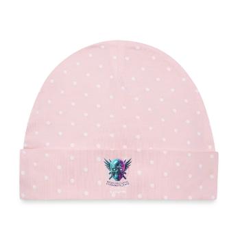 Totenkopf Neon, Synthwave, Cyberpunk, Halloween - Baby Premium Organic Mütze - Rosa/Weiße Punkte - Vorne