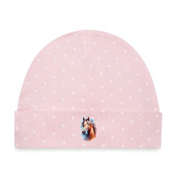 Aqaurell Pferd Design - Baby Premium Organic Mütze - Rosa/Weiße Punkte - Vorne