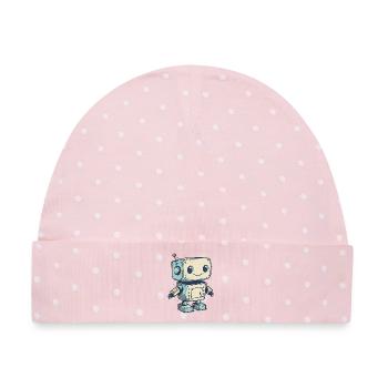 Niedlicher Retro-Roboter Druck - Baby Premium Organic Mütze - Rosa/Weiße Punkte - Vorne