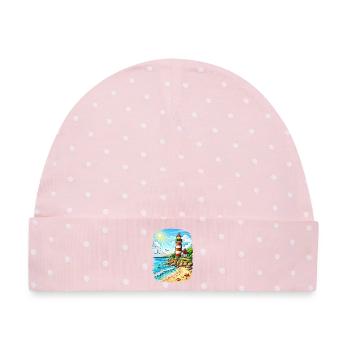 Leuchtturm am sonnigen Küstenstrand - Baby Premium Organic Mütze - Rosa/Weiße Punkte - Vorne