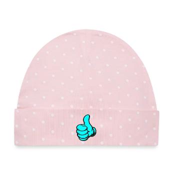 OK Comic Daumenhoch Handsymbol  - Baby Premium Organic Mütze - Rosa/Weiße Punkte - Vorne