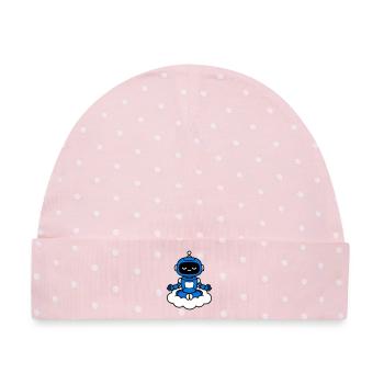 AI Human Fan Club Schwebender Roboter - Baby Premium Organic Mütze - Rosa/Weiße Punkte - Vorne