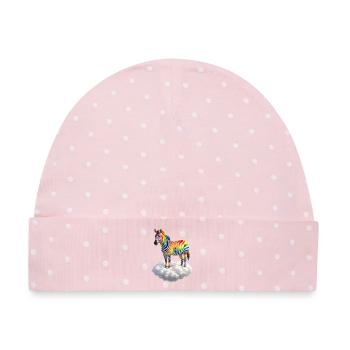 Regenbogen Zebra auf Wolke Fantasy Tier  - Baby Premium Organic Mütze - Rosa/Weiße Punkte - Vorne