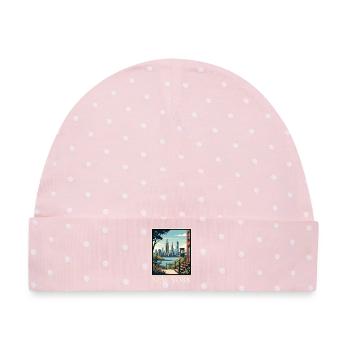 Poster zur New Yorker Skyline-Terrasse - Baby Premium Organic Mütze - Rosa/Weiße Punkte - Vorne