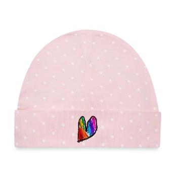 Regenbogenherz Kritzelkunst - Baby Premium Organic Mütze - Rosa/Weiße Punkte - Vorne