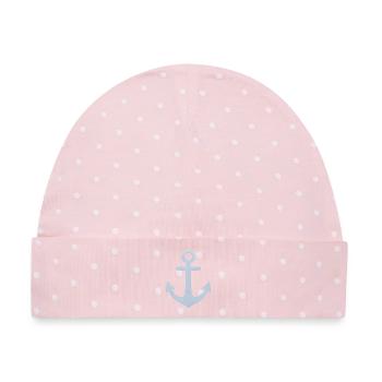 Minimalistischer nautischer Pastellanker - Baby Premium Organic Mütze - Rosa/Weiße Punkte - Vorne