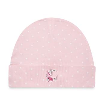 Floraler Halbmond mit Blüten - Baby Premium Organic Mütze - Rosa/Weiße Punkte - Vorne