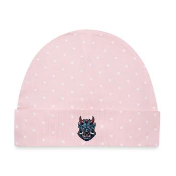 Blauer Dämonenmasken-Kriegsmaske - Baby Premium Organic Mütze - Rosa/Weiße Punkte - Vorne