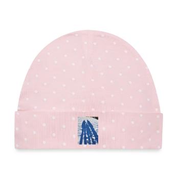 Winterschatten im Duo auf Schnee - Baby Premium Organic Mütze - Rosa/Weiße Punkte - Vorne