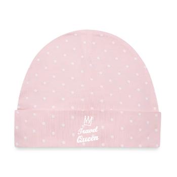 Travel Queen Krone Schrift - Baby Premium Organic Mütze - Rosa/Weiße Punkte - Vorne