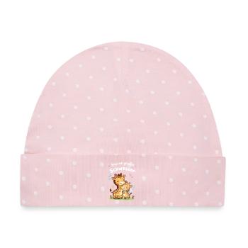 Stolze große Schwester Giraffe – Kleiner Bruder - Baby Premium Organic Mütze - Rosa/Weiße Punkte - Vorne