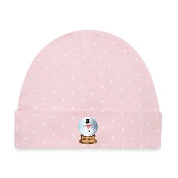 schöne nostalgische Schneekugel mit Schneemann - Baby Premium Organic Mütze - Rosa/Weiße Punkte - Vorne