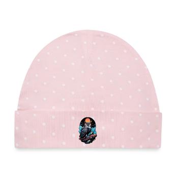 Großer Eule Uhu bei Mondschein - Baby Premium Organic Mütze - Rosa/Weiße Punkte - Vorne