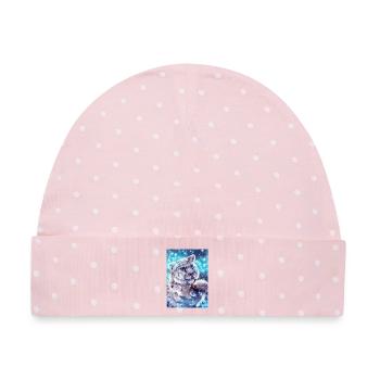 Schneeleopard Poster - Baby Premium Organic Mütze - Rosa/Weiße Punkte - Vorne