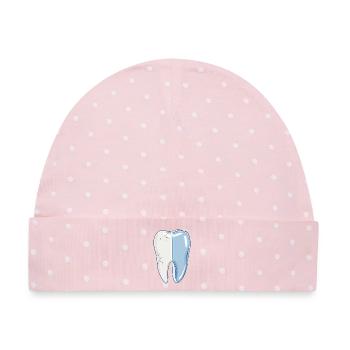 gesunder-kaputter-zahn-vorher-nachher-cartoon - Baby Premium Organic Mütze - Rosa/Weiße Punkte - Vorne